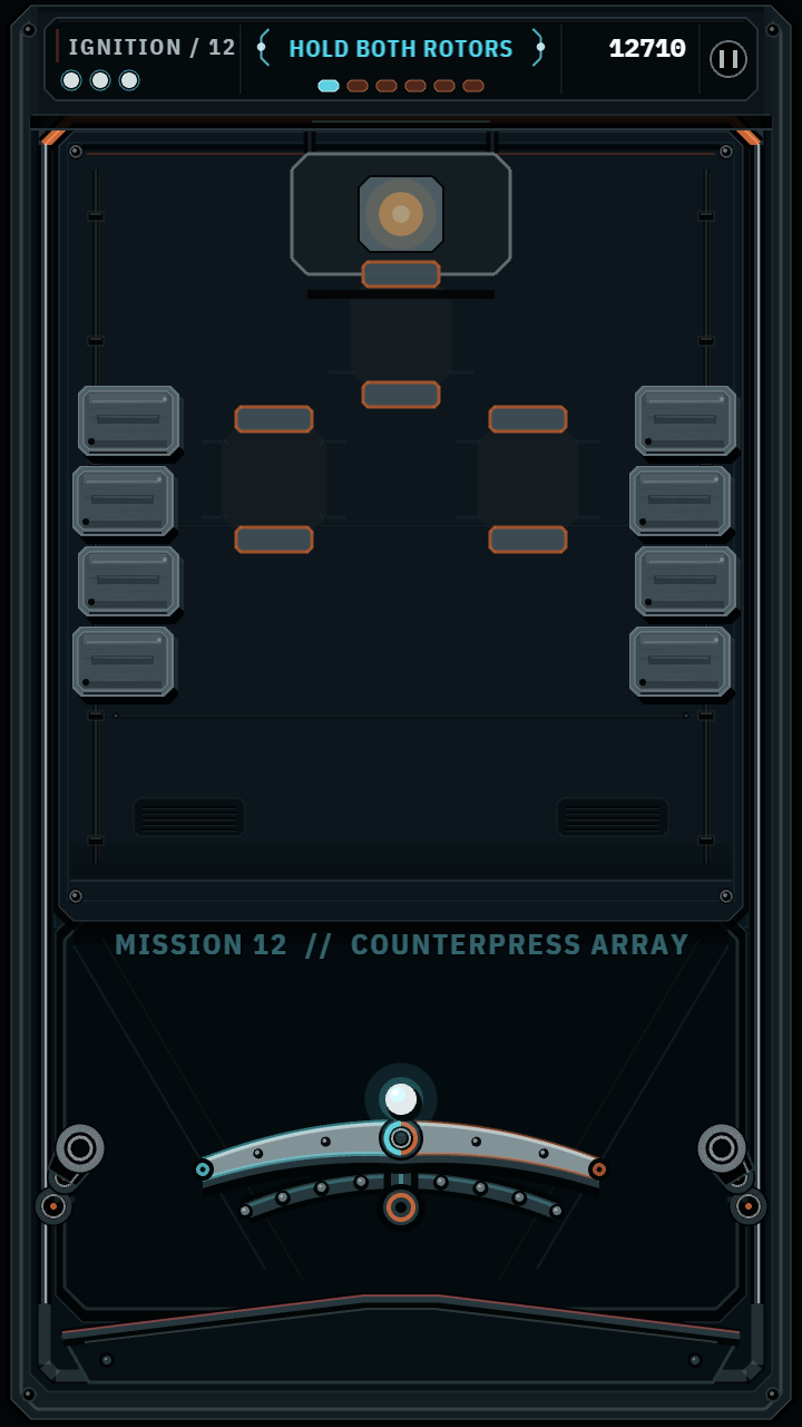 WRECKANICS gameplay: holding both rotors of the counterpress array in mission twelve